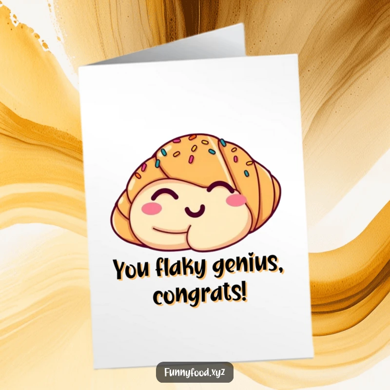 Funny Free Printable Congratulations Card: A smiling, winking croissant sends congratulations with a playful, sprinkle-adorned pastry charm.