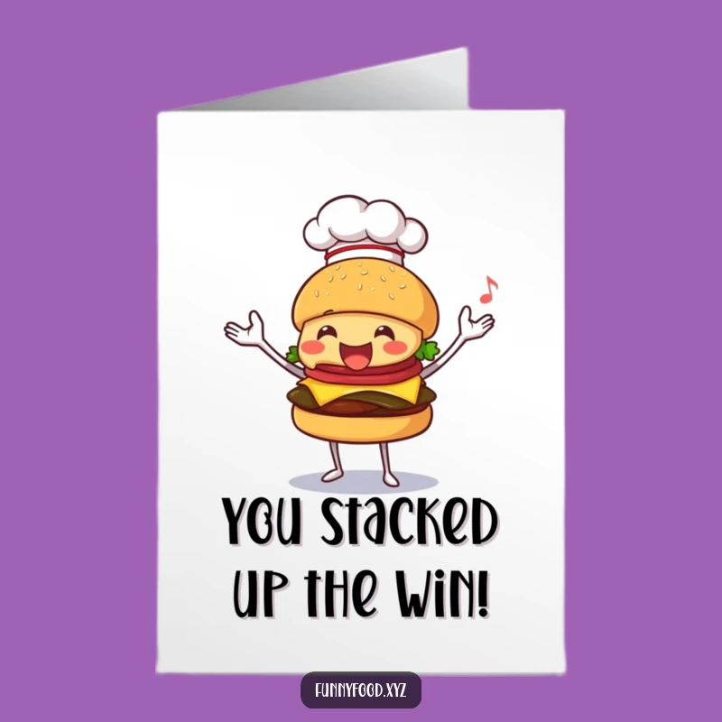 Free Printable Congrats Card: Juggling Burger Success - Celebrate with Flair!