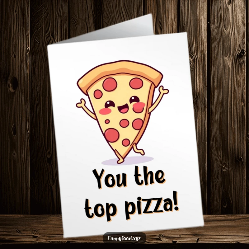 Funny Free Printable Congratulations Card: A happy pizza slice with legs performs a celebratory dance, cheering them on.