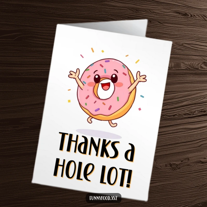 Funny Free Printable Thank You Card: Energetic donut doing jumping jacks, a sweet way to say thanks!
