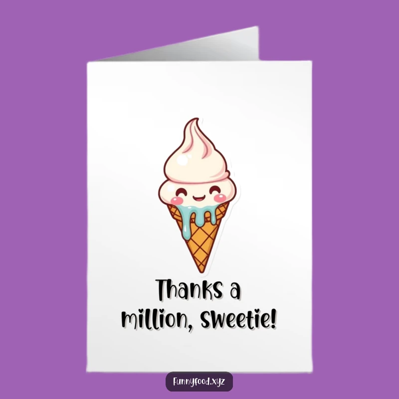 Free Printable Thank You Ice Cream Card: Funny Melting Dessert Downloadable Note