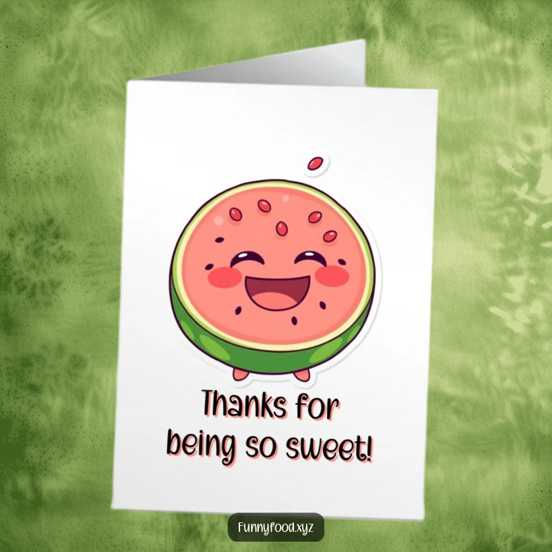 Funny Free Printable Thank You Card: A laughing watermelon slice expresses thanks with playful, popping seeds.