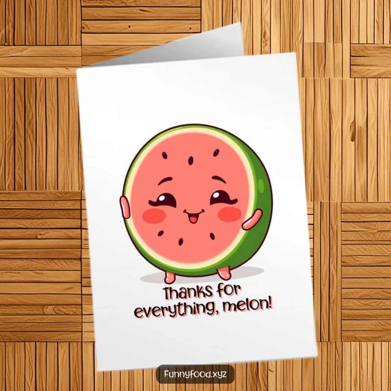 Funny free printable watermelon slice winking and striking a pose, conveying thanks.