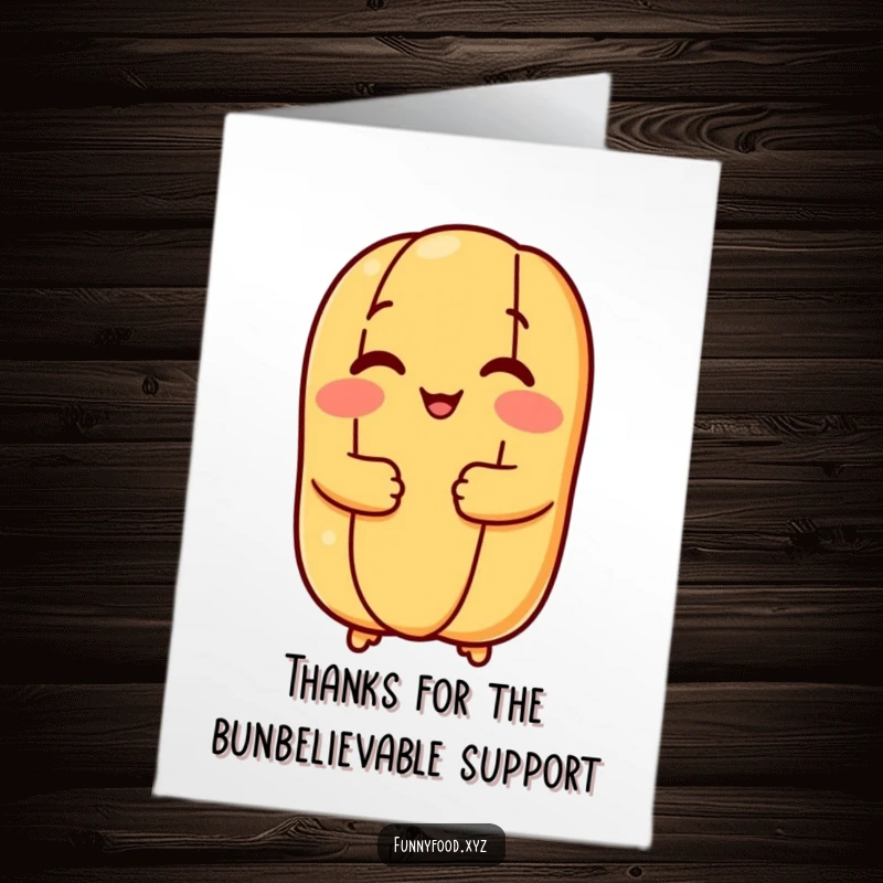 Free Printable Thank You Card with a cute hot dog bun giving a big, warm hug to express thanks.