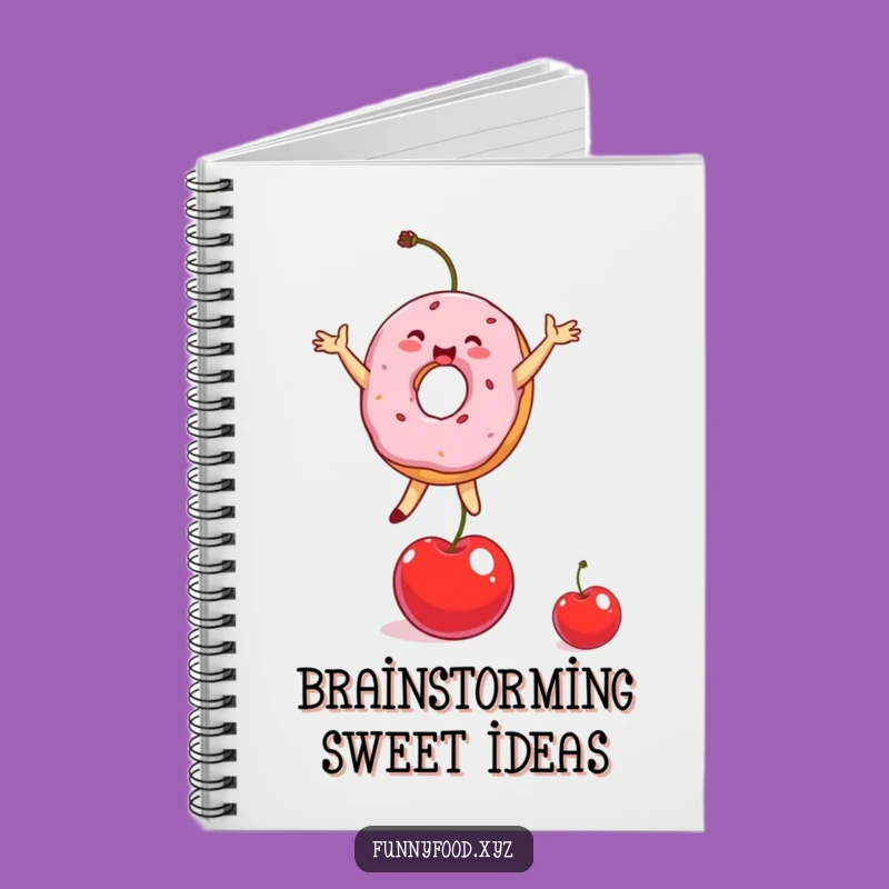Funny Donut Balancing Cherry Notebook - Jot Down Ideas with Humor