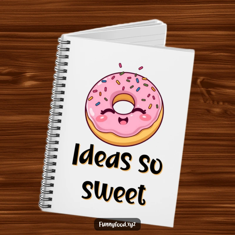 Funny winking donut notebook, ready for your thoughts, with sprinkles adding a touch of playful sweetness.