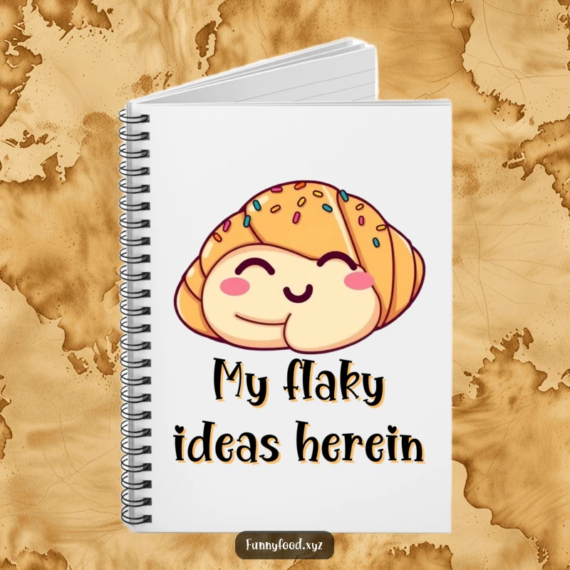 Funny notebook with a winking croissant cover, designed for jotting down notes with a smile and a hint of pastry joy.