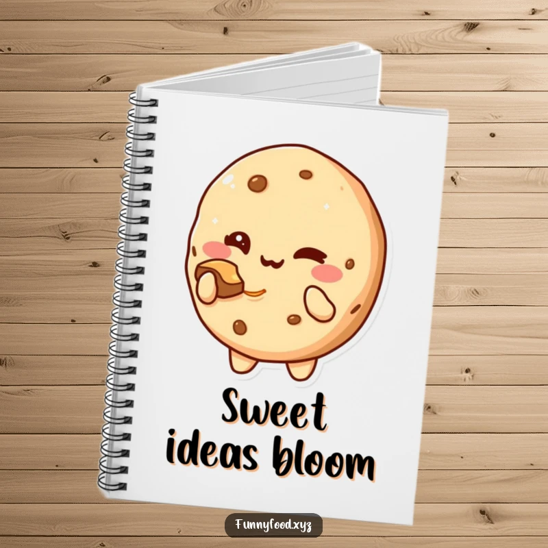 Funny Notebook: A cute cookie character winking and offering a bite on the cover.
