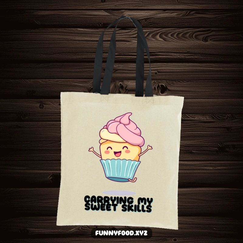Funny Cupcake Tote Bag: A happy cupcake with frosting does a cartwheel, making this a fun and practical tote.