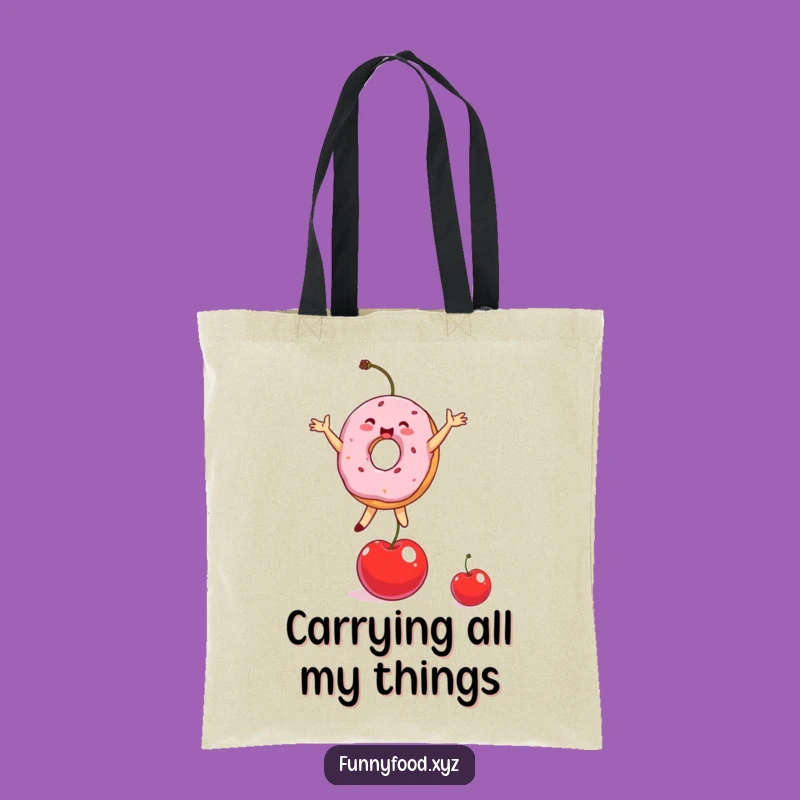 Funny Donut Balancing Cherry Tote Bag - Stylish & Humorous Gift