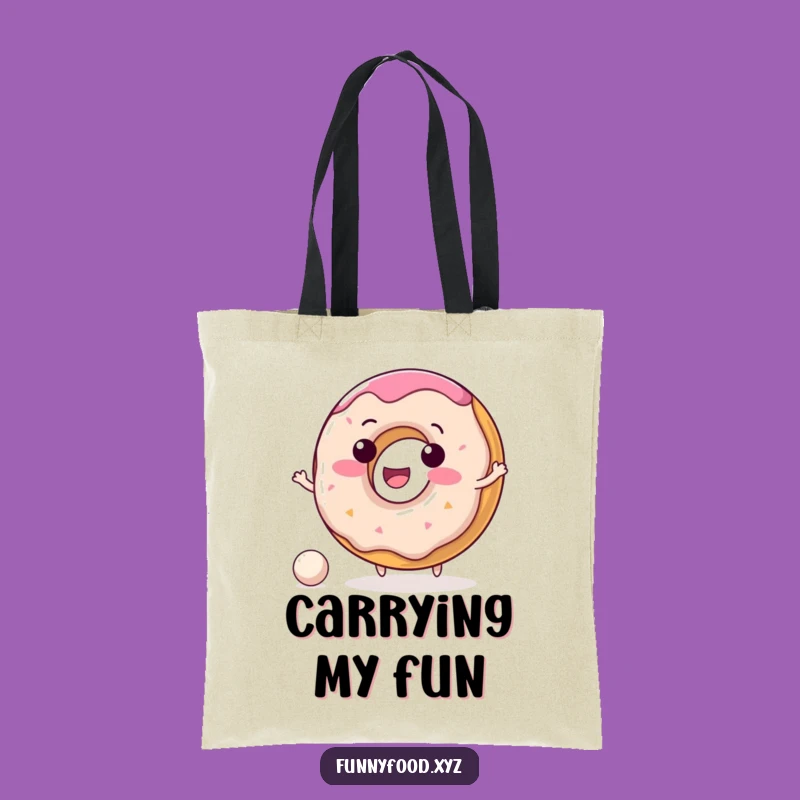Funny Donut Tote Bag: Delightful Character's Bouncing Ball Accessory